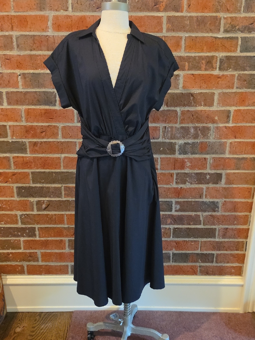 Lauren Ralph Lauren Black Short Sleeve Dress With Concho Buckle Size 8 NWT